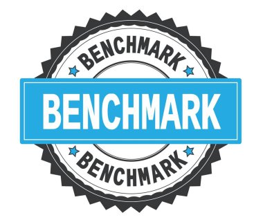 Gri ve mavi yuvarlak damga, zig zag kenarlıklı metin kriter