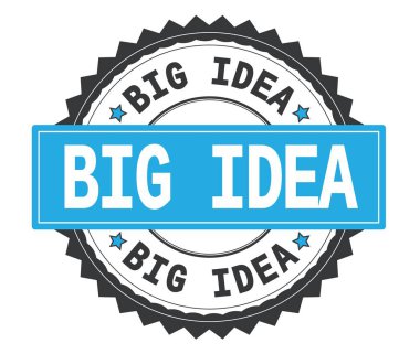 Büyük fikir metin gri ve mavi yuvarlak damga, zig zag kenarlıklı.