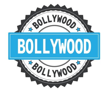 Bollywood metin gri ve mavi yuvarlak damga, zig zag kenarlıklı