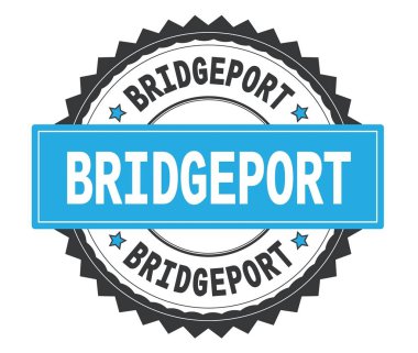 Bridgeport metin gri ve mavi yuvarlak damga, zig zag borde ile