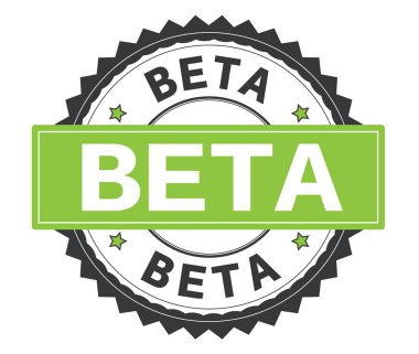 Beta gri ve yeşil yuvarlak damga, zig zag kenarlıklı metin.