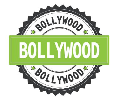 Bollywood metin gri ve yeşil yuvarlak damga, zig zag borde ile
