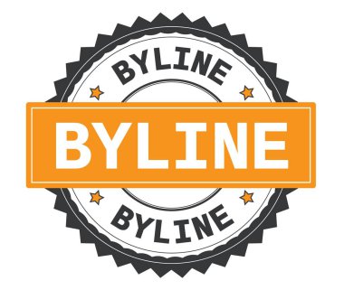 Gri ve turuncu yuvarlak damga, zig zag kenarlıklı metin şube hattı.