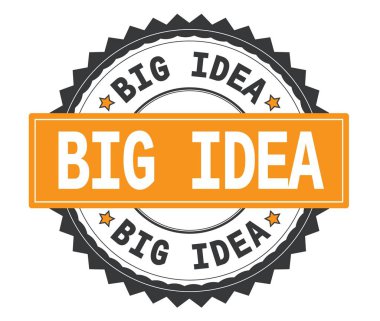 Büyük fikir metin gri ve turuncu yuvarlak damga, zig zag borde ile