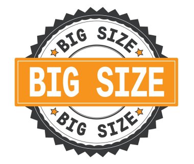 Büyük boyut metin gri ve turuncu yuvarlak damga, zig zag borde ile