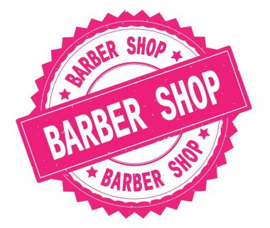 Berber Dükkanı pembe metin damgası, zig zag kenarlıklı yuvarlak.