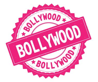 Bollywood pembe metin damgası, zig zag kenarlıklı yuvarlak.