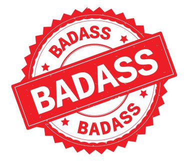 Badass kırmızı metin damgası, zig zag kenarlıklı yuvarlak.