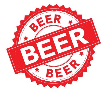 Bira kırmızı metin damgası, zig zag kenarlıklı yuvarlak.