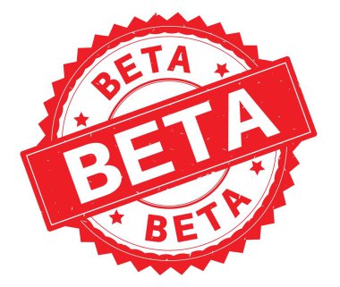 Beta kırmızı metin damgası, zig zag kenarlıklı yuvarlak.