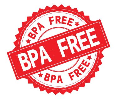 BPA Free kırmızı metin damgası, zig zag kenarlıklı yuvarlak.