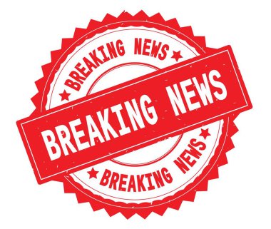 Son dakika haberi kırmızı metin damgası, zig zag kenarlıklı yuvarlak.