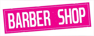 Tam pembe dikdörtgen damga üzerinde berber dükkanı metin.
