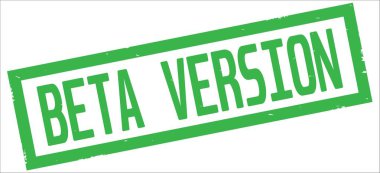 Yeşil dikdörtgen kenarlık damga üzerinde beta sürümü metin.