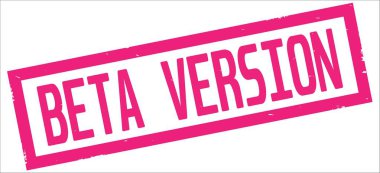 Pembe dikdörtgen kenarlık damga üzerinde beta sürümü metin.