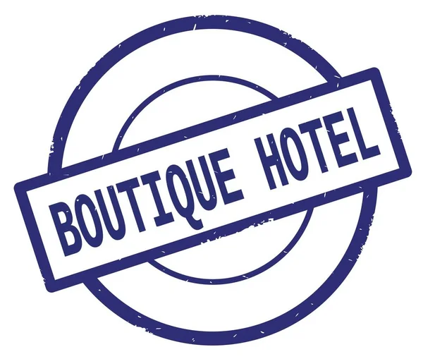 Boutique-Hoteltext, auf blauem einfachen Kreisstempel geschrieben. — Stockfoto