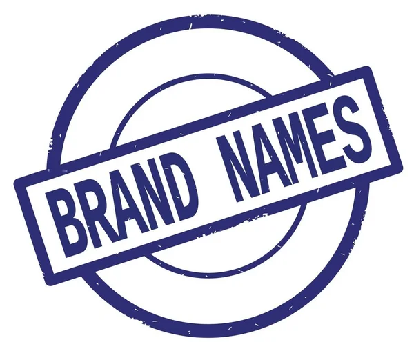 브랜드 이름 텍스트, 파란색 간단한 원 스탬프에 적힌. — 스톡 사진