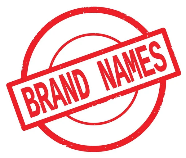 브랜드 이름 텍스트, 빨간색 간단한 원형 스탬프에 적힌. — 스톡 사진