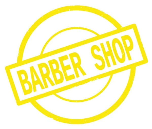 Barber Shop tekst, napisany na znaczek żółty okrąg proste. — Zdjęcie stockowe
