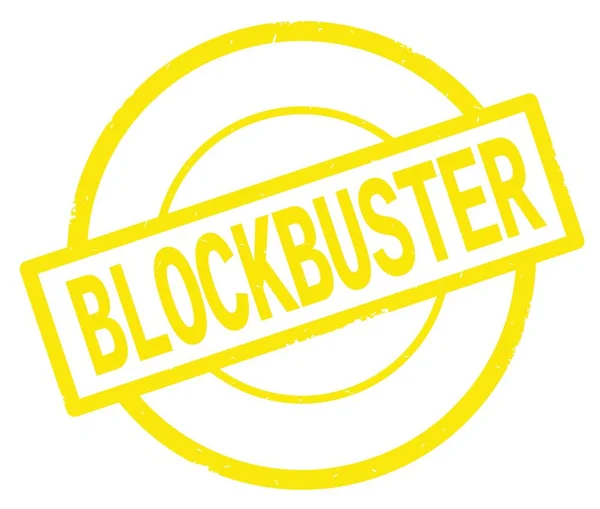 BLOCKBUSTER texto, escrito em amarelo selo círculo simples . — Fotografia de Stock