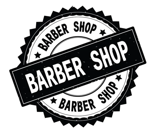 SHOP DE BARBER carimbo redondo de texto preto, com borda zig zag . — Fotografia de Stock