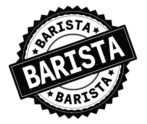 Чёрная круглая марка BARISTA с зигзагообразной границей . — стоковое фото