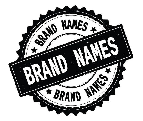 BRAND NAMES black text round stamp, with zig zag border. — Stock Photo, Image