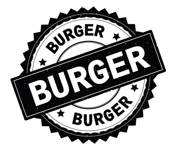 Burger czarny tekst okrągły znaczek, zig zag obramowaniem. — Zdjęcie stockowe
