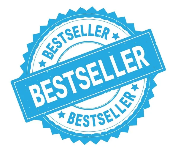 Bestseller blauer Text runde Marke, mit Zick-Zack-Rand. — Stockfoto