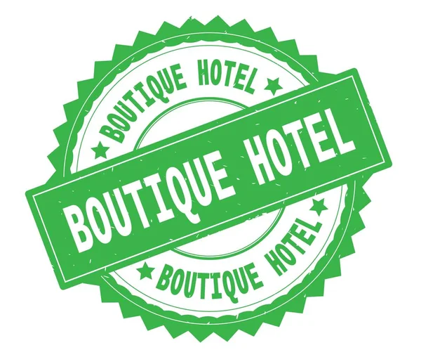 Boutique Hotel πράσινο κείμενο στρογγυλή σφραγίδα, με ζιγκ ζαγκ σύνορα. — Φωτογραφία Αρχείου