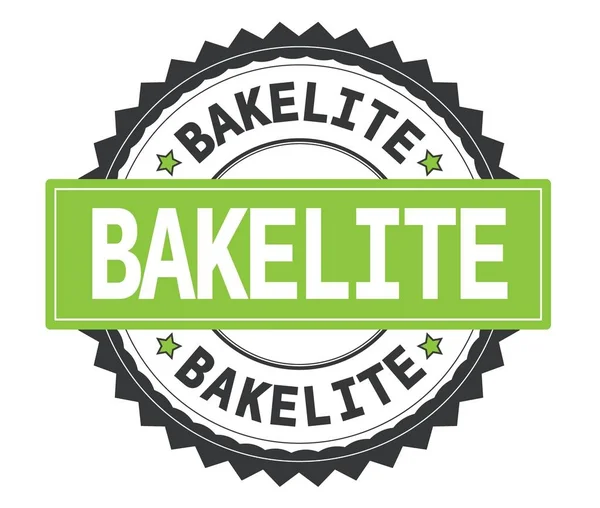 Bakelit-Text auf grauer und grüner Rundmarke, mit Zick-Zack-Rand — Stockfoto