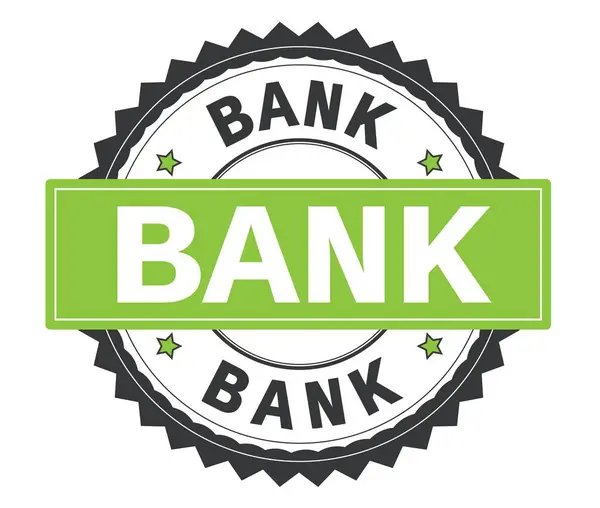 Bank text på grå och grön rund stämpel, med zig zag kant. — Stockfoto