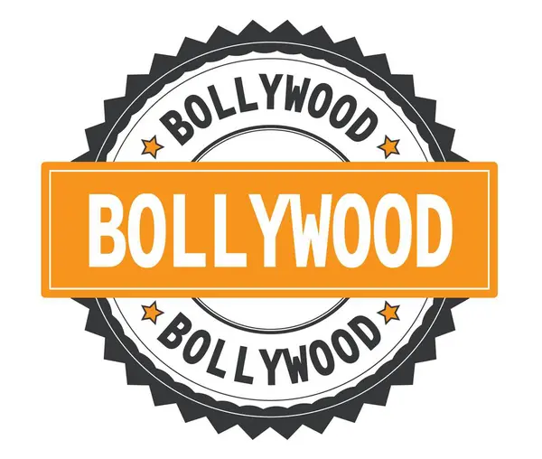 Bollywood metin gri ve turuncu yuvarlak damga, zig zag bord ile — Stok fotoğraf
