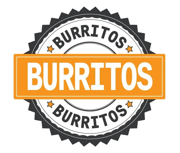 BURRITOS text on grey and orange round stamp, with zig zag borde — Stock Photo, Image