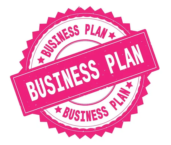 BUSINESS PLAN pink text round stamp, with zig zag border. — Stock Photo, Image