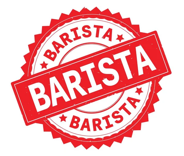 Красная круглая марка BARISTA с зигзагообразной границей . — стоковое фото