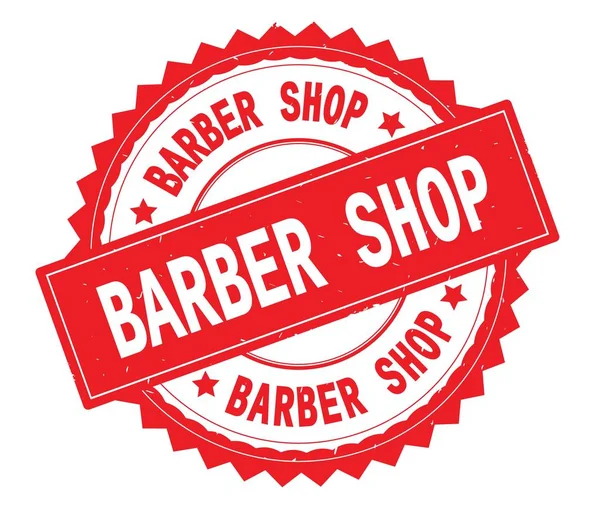 SHOP DE BARBER carimbo redondo de texto vermelho, com borda zig zag . — Fotografia de Stock