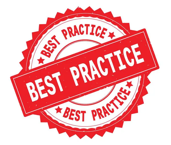 BEST PRACTICE red text round stamp, with zig zag border. — Stock Photo, Image