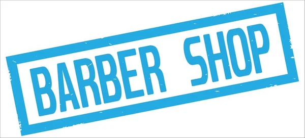 Tekst Barber Shop, na błękitnym prostokąt granicy stempel. — Zdjęcie stockowe