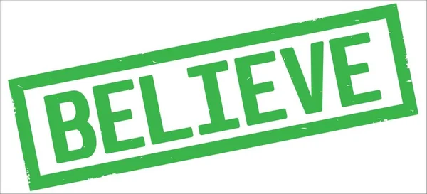 BELIEVE text, on green rectangle border stamp. — Stock Photo, Image