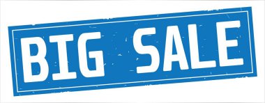 Tam mavi dikdörtgen damga üzerinde büyük satış metin.