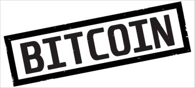 Bitcoin metni, siyah dikdörtgen kenarlık damgası.
