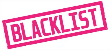 Pembe dikdörtgen kenarlık damga üzerinde kara liste metin.