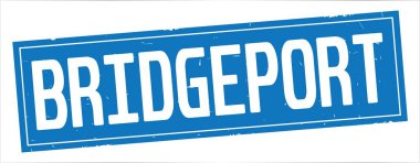 Bridgeport metni, tam mavi dikdörtgen damgası.