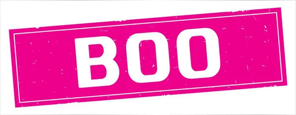 Boo text, na známce plné růžové obdélník. — Stock fotografie