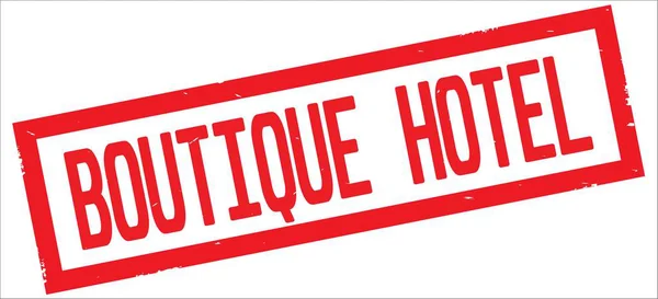 Boutique-Hoteltext, auf rotem Rechteck-Randstempel. — Stockfoto