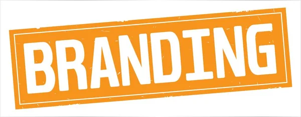 Branding Text, auf orangefarbenem Rechteck-Stempel. — Stockfoto