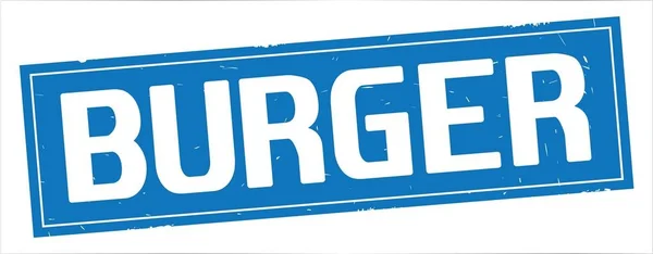 Tekst Burger, na znaczku pełne niebieski prostokąt. — Zdjęcie stockowe