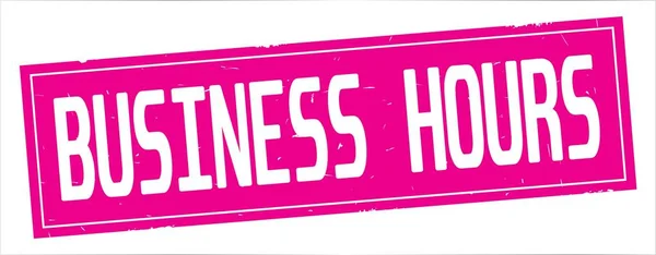 BUSINESS  HOURS text, on full pink rectangle stamp. — Stock Photo, Image