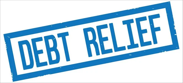 Текст DEBT RELIEF, на марке синего прямоугольника . — стоковое фото